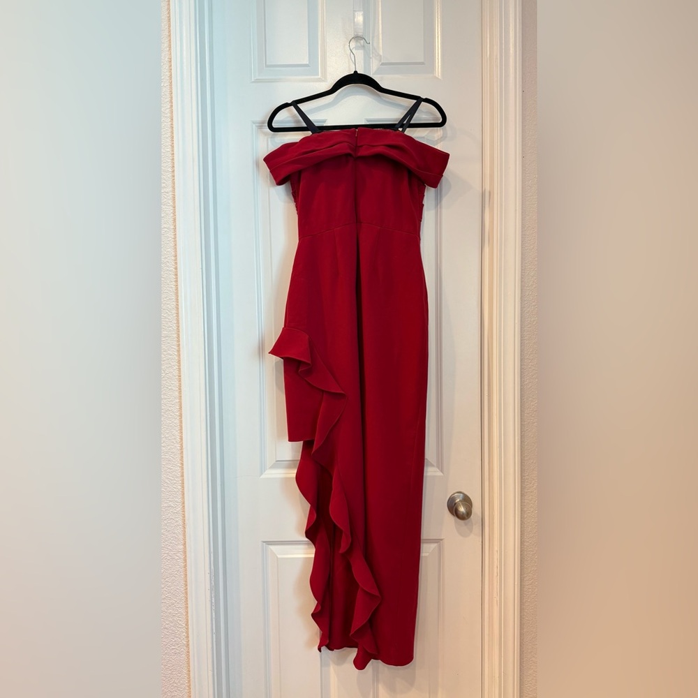 Shoshanna Wells Red Gown off the shoulder  Dress - Picture 7 of 12